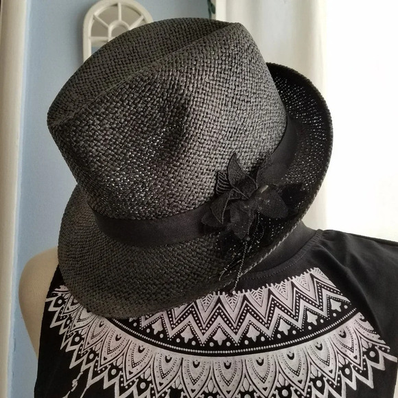 Straw Fedora Hat in Black Vintage - Picture 1 of 1